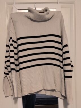 GAP Cream and Black Striped Turtleneck Sweater